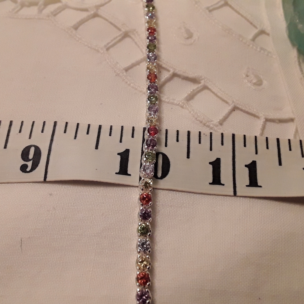 VTG 925 STERLING MULTI-GEMSTONE TENNIS BRACELET 7" - Picture 4 of 16